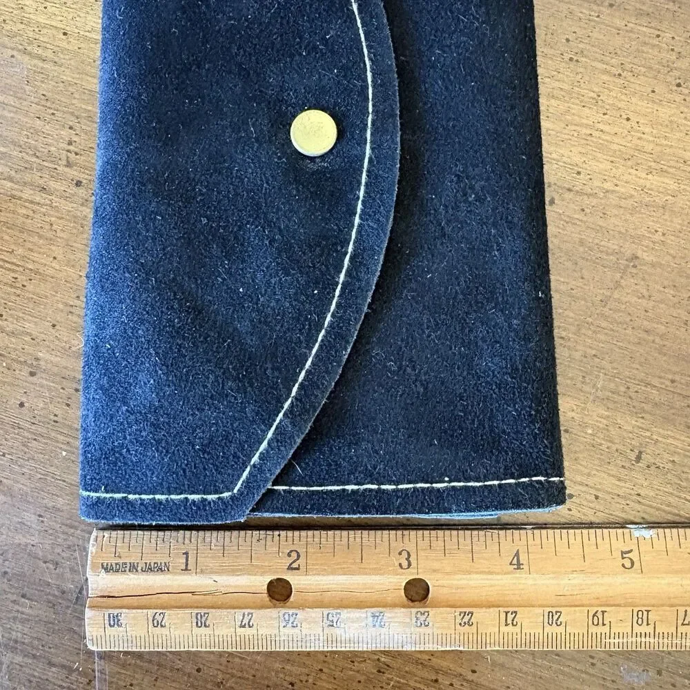 Vintage Suede Leather Womens Wallet Black Checkbook Holder Coin Pocket 6.5x 4.5